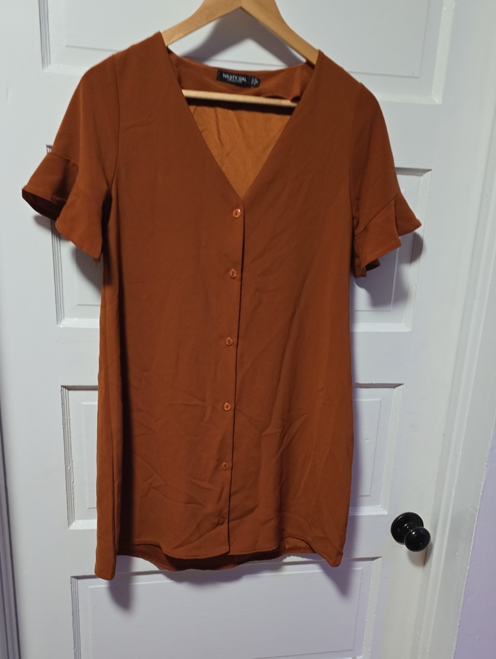 Nasty Gal Rust Button-Front Mini Dress